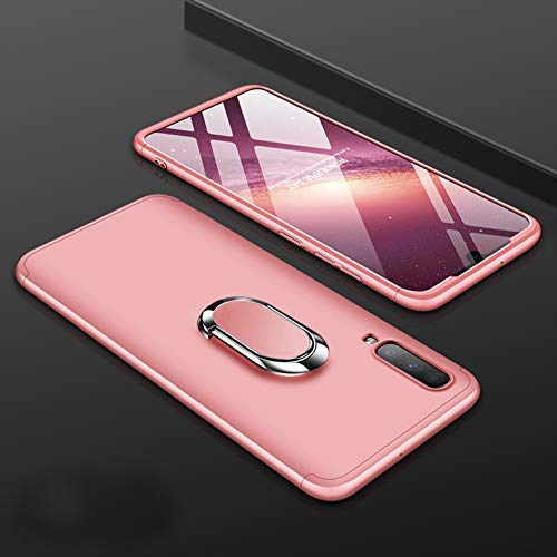 Funda para Samsung Galaxy A70 Case Protector de Pantalla de Cristal Templado, 3 en 1 Todo Incluido Choque Absorción Protección 360 Grados Anillo Soporte Celular Magnético Kickstand Carcasa，Rosa