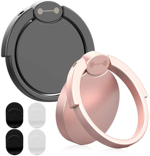 Soporte para anillo de dedo para teléfono YuCool 2 Pack, Soporte giratorio para teléfono celular universal de 360 ° Soporte para montaje con agarre de lazo para iPhone, Samsung Galaxy + Montaje de anillo para anillo de 4 piezas - Negro, Oro rosa
