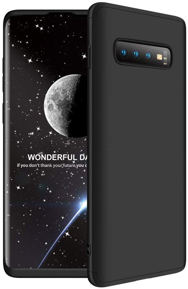 yuehuanyi Funda 360 Grados Integral para Ambas Caras+Cristal Templado,[360°] 3 in 1 Slim Fit Dactilares Protectora Skin Caso Carcasa Cover para Samsung Galaxy S10 Plus - Negro