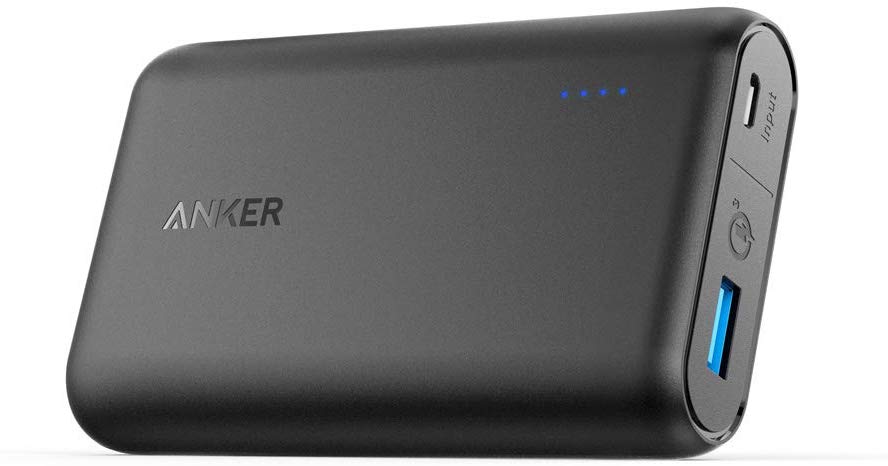 Anker batería portátil Powercore 10000 mAh, Portable, Carga rápida Quick Charge 3.0, Poder IQ optimiza la velocidad de carga, Compatible con dispositivos Android, Apple etc., GoPro, Funda transporte.