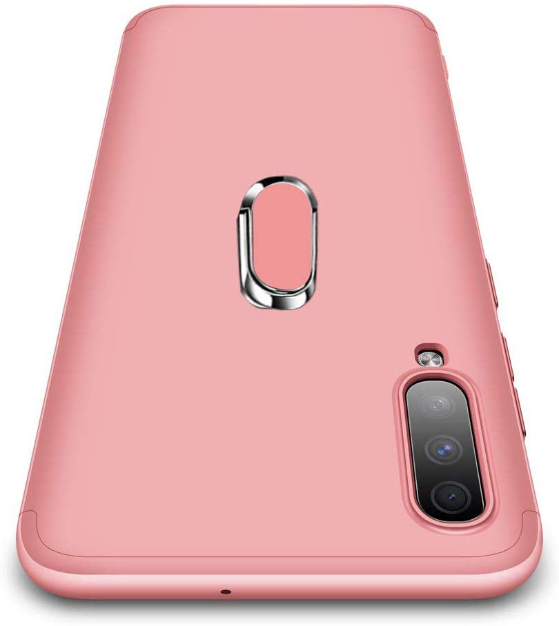 Funda para Samsung Galaxy A70 Case Protector de Pantalla de Cristal Templado, 3 en 1 Todo Incluido Choque Absorción Protección 360 Grados Anillo Soporte Celular Magnético Kickstand Carcasa，Rosa