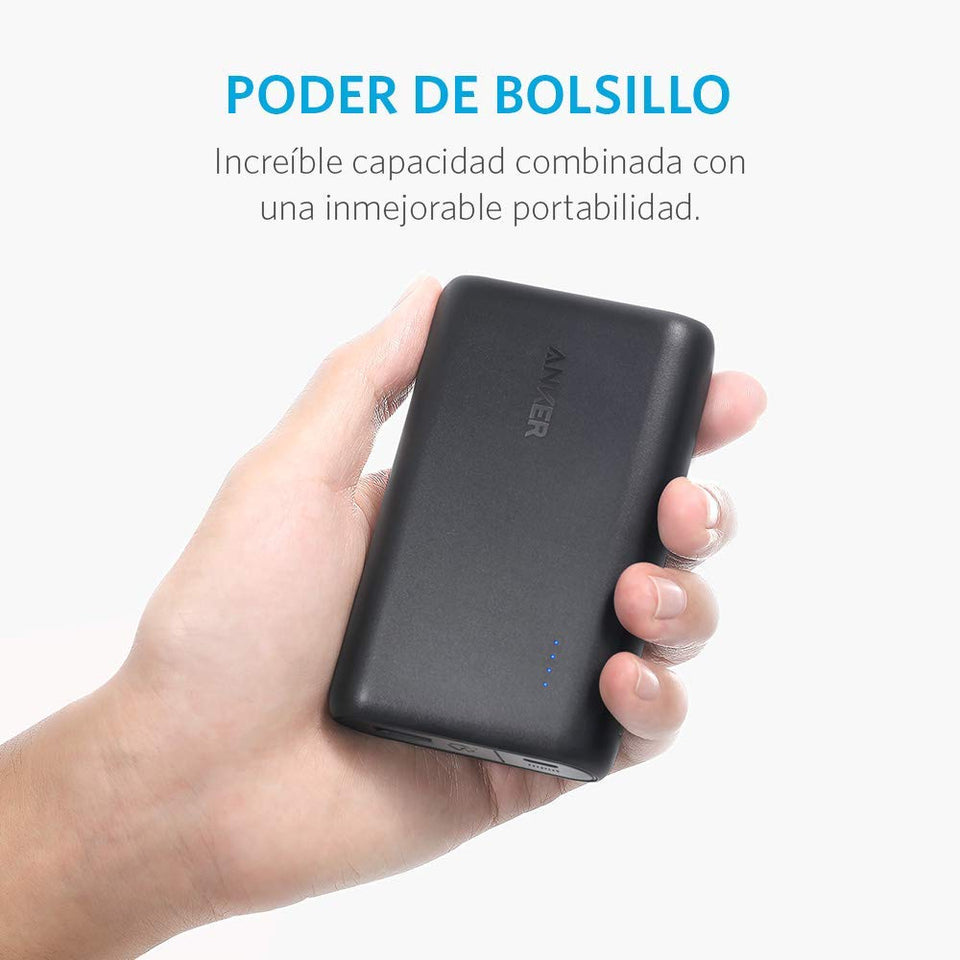 Anker batería portátil Powercore 10000 mAh, Portable, Carga rápida Quick Charge 3.0, Poder IQ optimiza la velocidad de carga, Compatible con dispositivos Android, Apple etc., GoPro, Funda transporte.