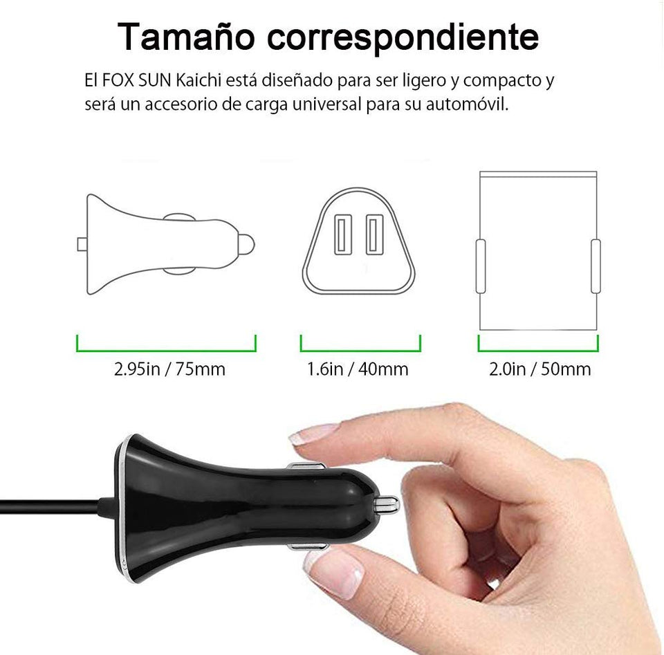 Cargador de Coche, Cargador de Auto con 4 Puertos 8A 36W / 1.8M Cable Quick Charger 3.0 para Galaxy S10 /S10 Plus /S10 lite/S8 / S7 / S6 / Edge/Plus, Note 5/4 e iSmart para iPhone X/ XS /XR/8/Plus / 6s / Plus, iPad Mini y Huawei Mate 20 pro/ P20 lite