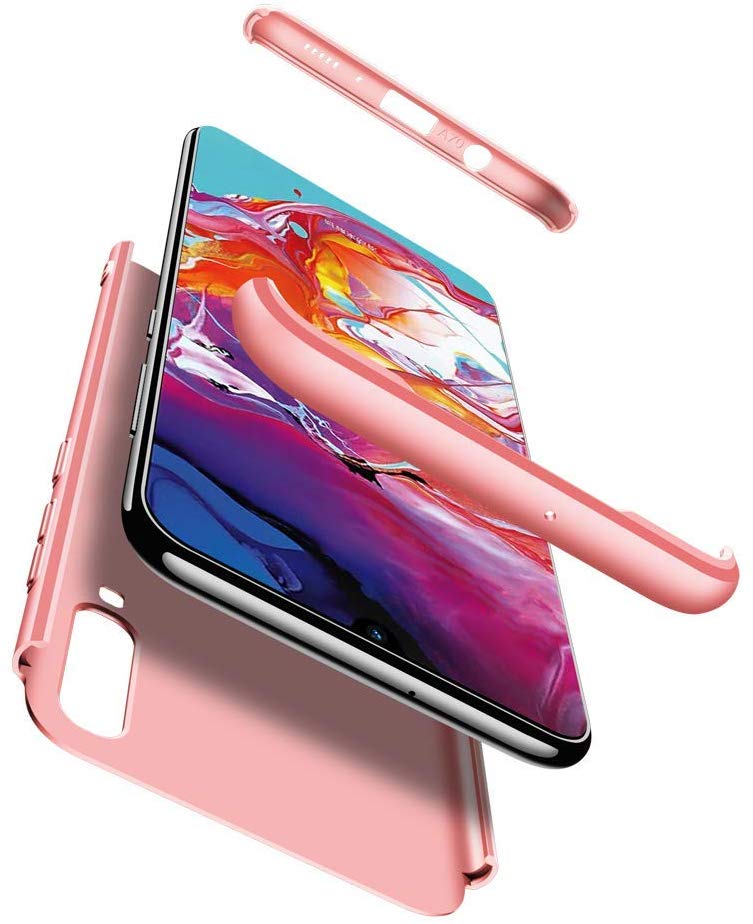 Funda para Samsung Galaxy A70 Case Protector de Pantalla de Cristal Templado, 3 en 1 Todo Incluido Choque Absorción Protección 360 Grados Anillo Soporte Celular Magnético Kickstand Carcasa，Rosa