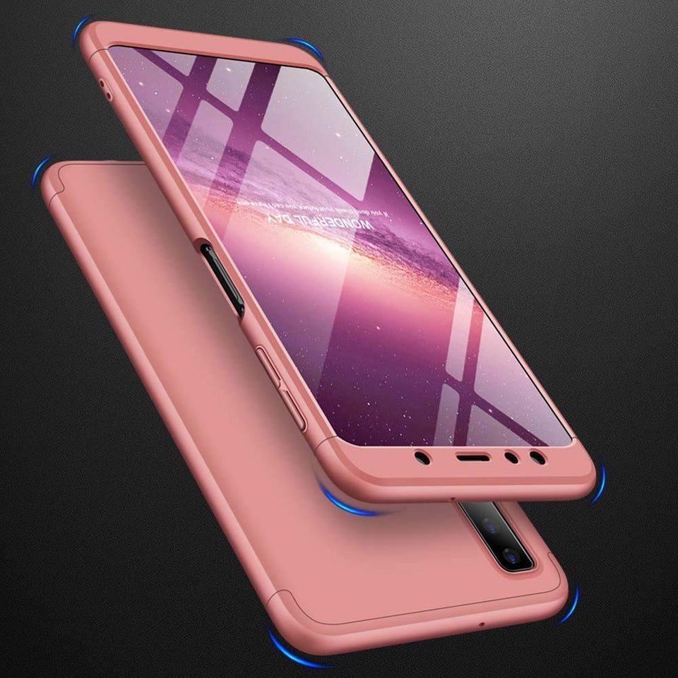 Funda para Samsung Galaxy A70 Case Protector de Pantalla de Cristal Templado, 3 en 1 Todo Incluido Choque Absorción Protección 360 Grados Anillo Soporte Celular Magnético Kickstand Carcasa，Rosa