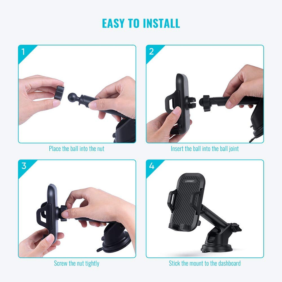 UGREEN Soporte de Celular para Auto, Soporte de 360 Grados Giratorio con Ventosa para iPhone 11/11 Pro/ 11 Pro MAX/ 8/8 Plus/XS MAX, Samsung S10/S10 Plus, Huawei P30 Pro, Xiaomi MI9 y etc, Negro