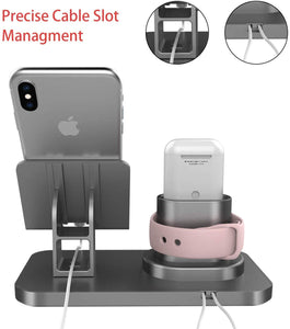 Soporte para Reloj, Manricle Soporte para Teléfono, Multifunción 3 En1 Soporte para reloj Teléfono y Airpods, Soporte para Estación De Carga Compatible con Teléfonos/Apple Watch/ Sumsung / iPhone / iPad y Relojes(Gris) (Gris)