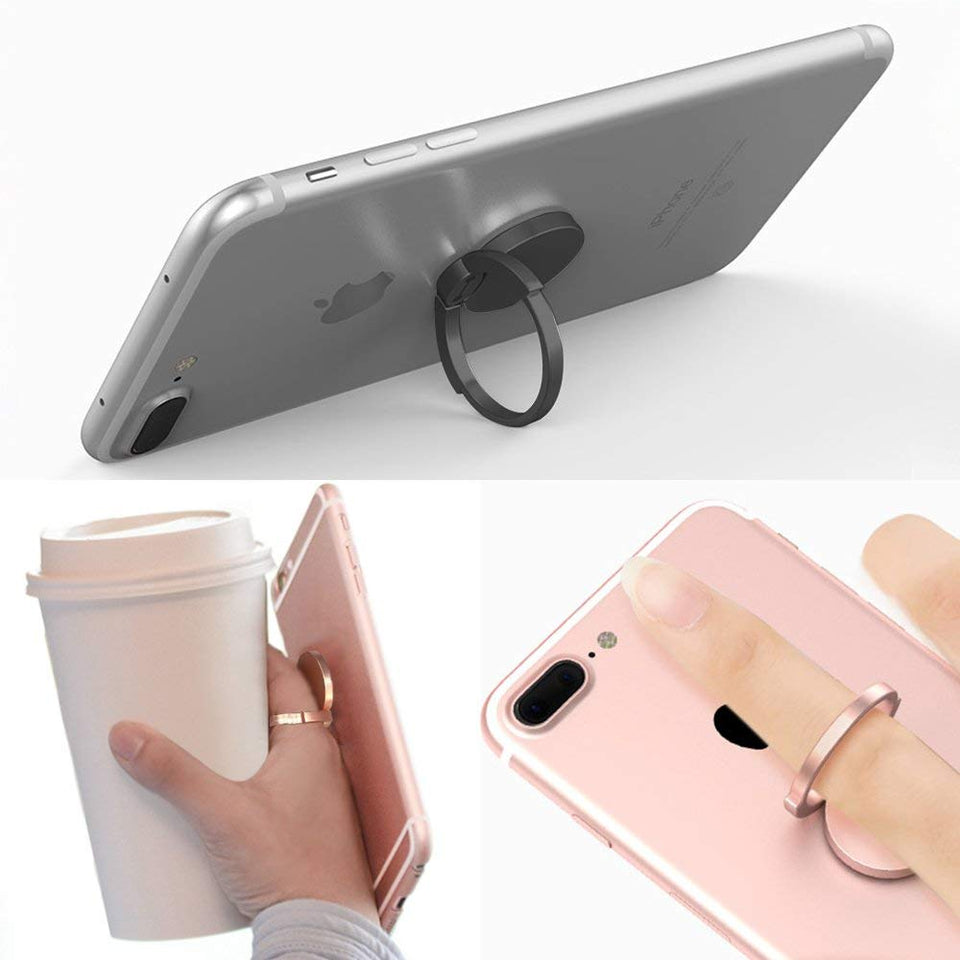 Soporte para anillo de dedo para teléfono YuCool 2 Pack, Soporte giratorio para teléfono celular universal de 360 ° Soporte para montaje con agarre de lazo para iPhone, Samsung Galaxy + Montaje de anillo para anillo de 4 piezas - Negro, Oro rosa