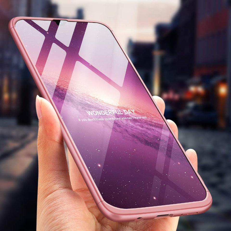 Funda para Samsung Galaxy A70 Case Protector de Pantalla de Cristal Templado, 3 en 1 Todo Incluido Choque Absorción Protección 360 Grados Anillo Soporte Celular Magnético Kickstand Carcasa，Rosa