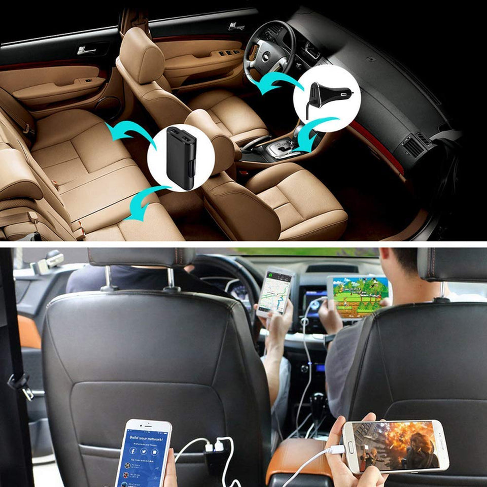 Cargador de Coche, Cargador de Auto con 4 Puertos 8A 36W / 1.8M Cable Quick Charger 3.0 para Galaxy S10 /S10 Plus /S10 lite/S8 / S7 / S6 / Edge/Plus, Note 5/4 e iSmart para iPhone X/ XS /XR/8/Plus / 6s / Plus, iPad Mini y Huawei Mate 20 pro/ P20 lite