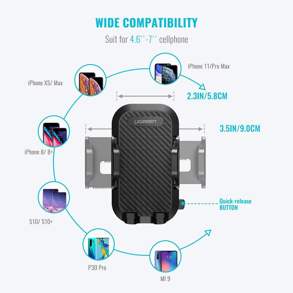 UGREEN Soporte de Celular para Auto, Soporte de 360 Grados Giratorio con Ventosa para iPhone 11/11 Pro/ 11 Pro MAX/ 8/8 Plus/XS MAX, Samsung S10/S10 Plus, Huawei P30 Pro, Xiaomi MI9 y etc, Negro