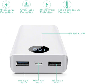 YICF Power Bank 20000mAh, Batería Externa 20000 mAh, Bateria Portatil Carga Rapida 10.5W, Color Blanco