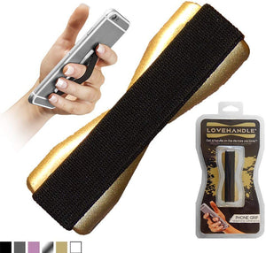 lovehandle teléfono celular agarre mantiene el dispositivo con sólo un dedo – Ultra delgado de bolsillo Friendly Love mango agarre de los dedos para iPhone Mini Tablet – Grip It de forma segura para mensajes de texto, fotos y selfies (oro)