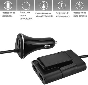 Cargador de Coche, Cargador de Auto con 4 Puertos 8A 36W / 1.8M Cable Quick Charger 3.0 para Galaxy S10 /S10 Plus /S10 lite/S8 / S7 / S6 / Edge/Plus, Note 5/4 e iSmart para iPhone X/ XS /XR/8/Plus / 6s / Plus, iPad Mini y Huawei Mate 20 pro/ P20 lite