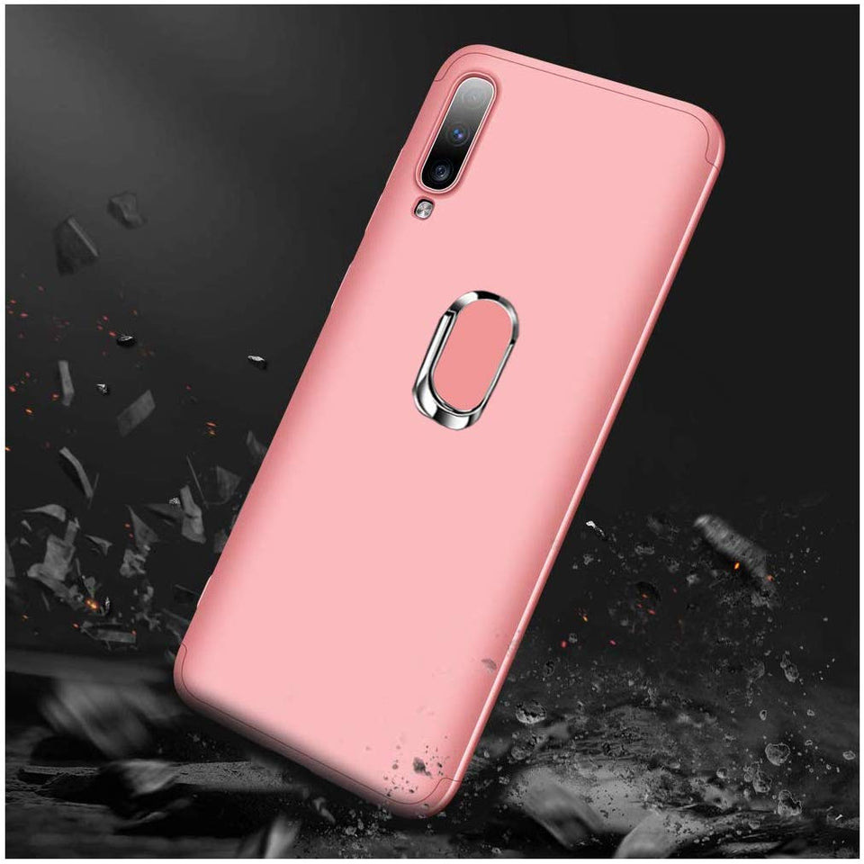 Funda para Samsung Galaxy A70 Case Protector de Pantalla de Cristal Templado, 3 en 1 Todo Incluido Choque Absorción Protección 360 Grados Anillo Soporte Celular Magnético Kickstand Carcasa，Rosa