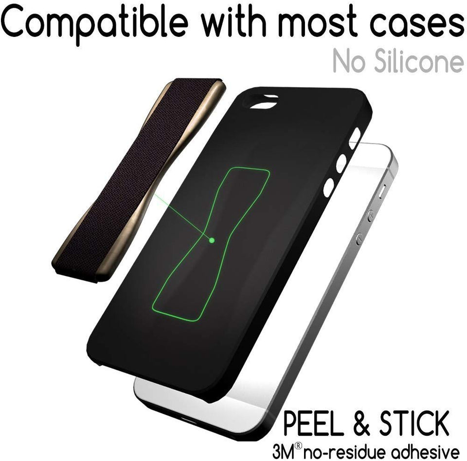 lovehandle teléfono celular agarre mantiene el dispositivo con sólo un dedo – Ultra delgado de bolsillo Friendly Love mango agarre de los dedos para iPhone Mini Tablet – Grip It de forma segura para mensajes de texto, fotos y selfies (oro)