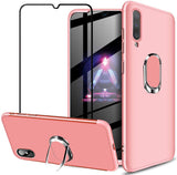 Funda para Samsung Galaxy A70 Case Protector de Pantalla de Cristal Templado, 3 en 1 Todo Incluido Choque Absorción Protección 360 Grados Anillo Soporte Celular Magnético Kickstand Carcasa，Rosa