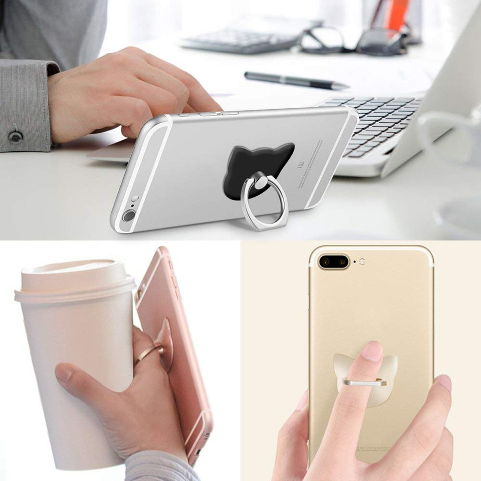Pack de 4 soportes para anillo de teléfono celular con forma de gato, 1 paquete de soporte para tableta V de soporte para smartphone, DanziX 360 ° de rotación Soporte universal para soporte de dedos, plata, oro rosa, negro, dorado y azul