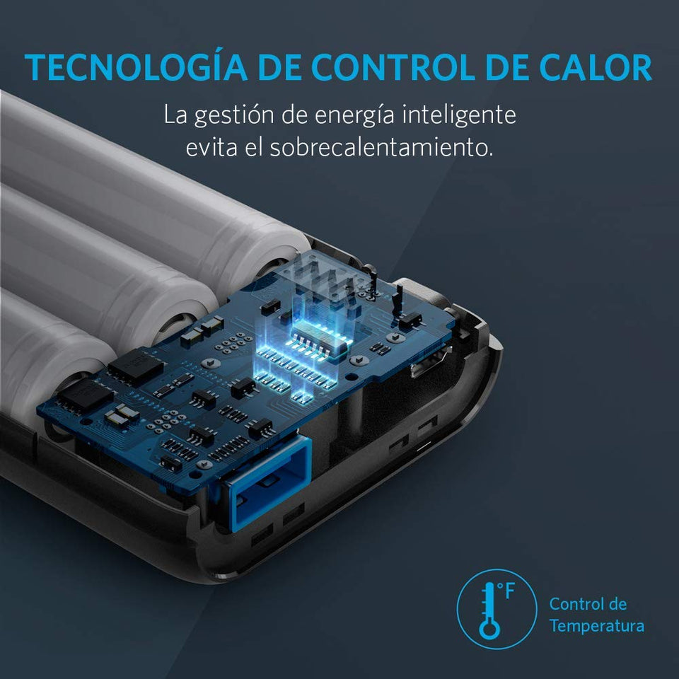 Anker batería portátil Powercore 10000 mAh, Portable, Carga rápida Quick Charge 3.0, Poder IQ optimiza la velocidad de carga, Compatible con dispositivos Android, Apple etc., GoPro, Funda transporte.