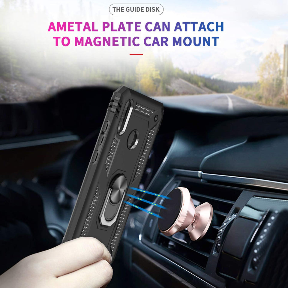 LeYi Funda Huawei Y9 2019 Case con HD Protector de Pantalla, 360 Ring Soporte Metal Magnetic Armor Rudo Hard PC y Soft Silicon TPU Bumper Slim Gel Cover Carcasa para Celular Y9 2019, Negro