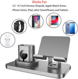 Soporte para Reloj, Manricle Soporte para Teléfono, Multifunción 3 En1 Soporte para reloj Teléfono y Airpods, Soporte para Estación De Carga Compatible con Teléfonos/Apple Watch/ Sumsung / iPhone / iPad y Relojes(Gris) (Gris)