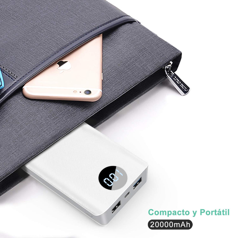 YICF Power Bank 20000mAh, Batería Externa 20000 mAh, Bateria Portatil Carga Rapida 10.5W, Color Blanco