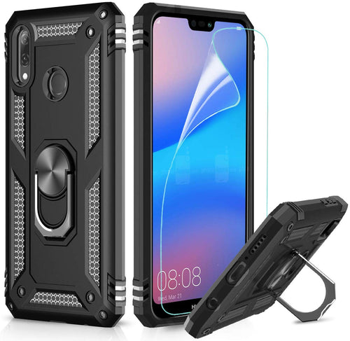 LeYi Funda Huawei Y9 2019 Case con HD Protector de Pantalla, 360 Ring Soporte Metal Magnetic Armor Rudo Hard PC y Soft Silicon TPU Bumper Slim Gel Cover Carcasa para Celular Y9 2019, Negro