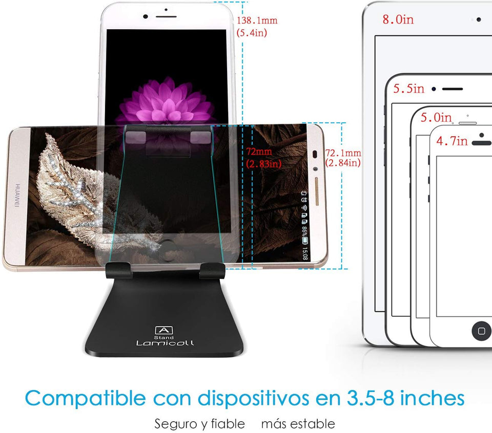 Soporte Celular, Lamicall Soporte para Celular Telefono: Ajustable Accesorios Base para Celular for Phone X Xs Max 8 7 6 Plus,Samsung s9 s8 s8s Plus edge,Huawei P20 Lite pro Nova 3 Mate 10 Lite,Xiaomi Mi 8 Band 3 a2 lite Redmi Note 5 -Negro
