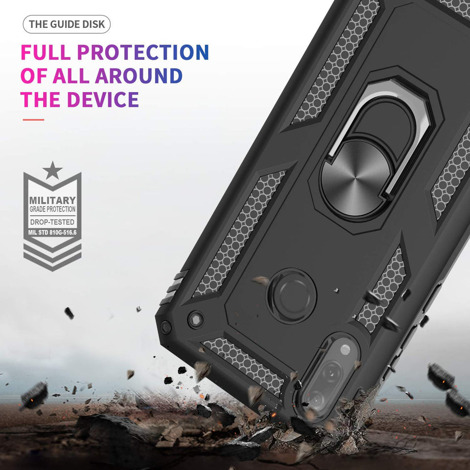 LeYi Funda Huawei Y9 2019 Case con HD Protector de Pantalla, 360 Ring Soporte Metal Magnetic Armor Rudo Hard PC y Soft Silicon TPU Bumper Slim Gel Cover Carcasa para Celular Y9 2019, Negro
