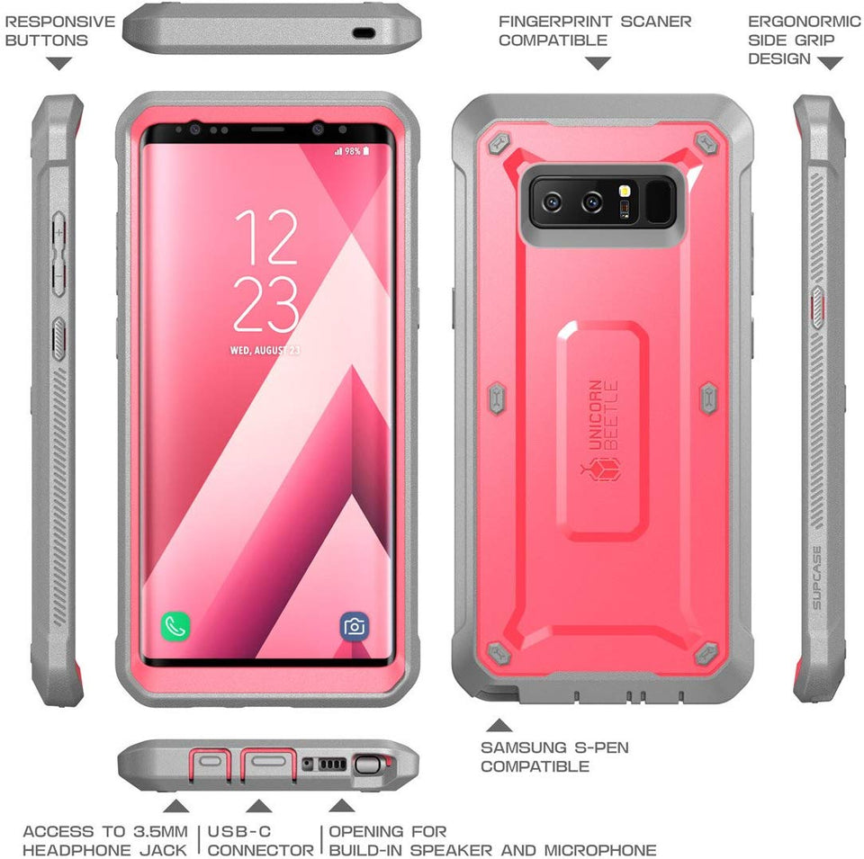Estuche de funda resistente de cuerpo completo SUPCASE Unicorn Beetle Pro para Samsung Galaxy Note 8 (2017), Rosa/Gris