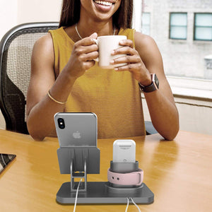 Soporte para Reloj, Manricle Soporte para Teléfono, Multifunción 3 En1 Soporte para reloj Teléfono y Airpods, Soporte para Estación De Carga Compatible con Teléfonos/Apple Watch/ Sumsung / iPhone / iPad y Relojes(Gris) (Gris)
