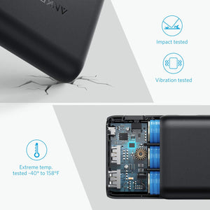 Anker batería portátil Powercore 20000 mAh, Portable, Carga rápida Quick Charge 3.0, Poder IQ optimiza la velocidad de carga, Compatible con dispositivos Android, Apple, GoPro, etc., Funda transporte.