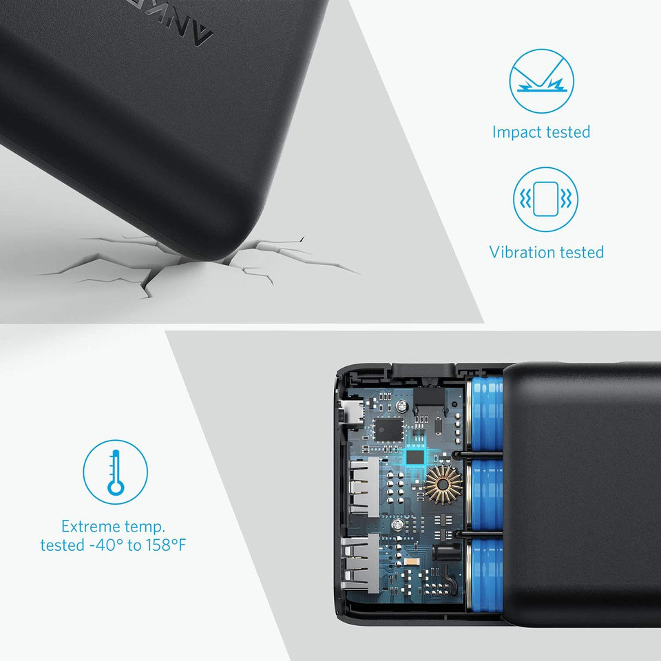 Anker batería portátil Powercore 20000 mAh, Portable, Carga rápida Quick Charge 3.0, Poder IQ optimiza la velocidad de carga, Compatible con dispositivos Android, Apple, GoPro, etc., Funda transporte.