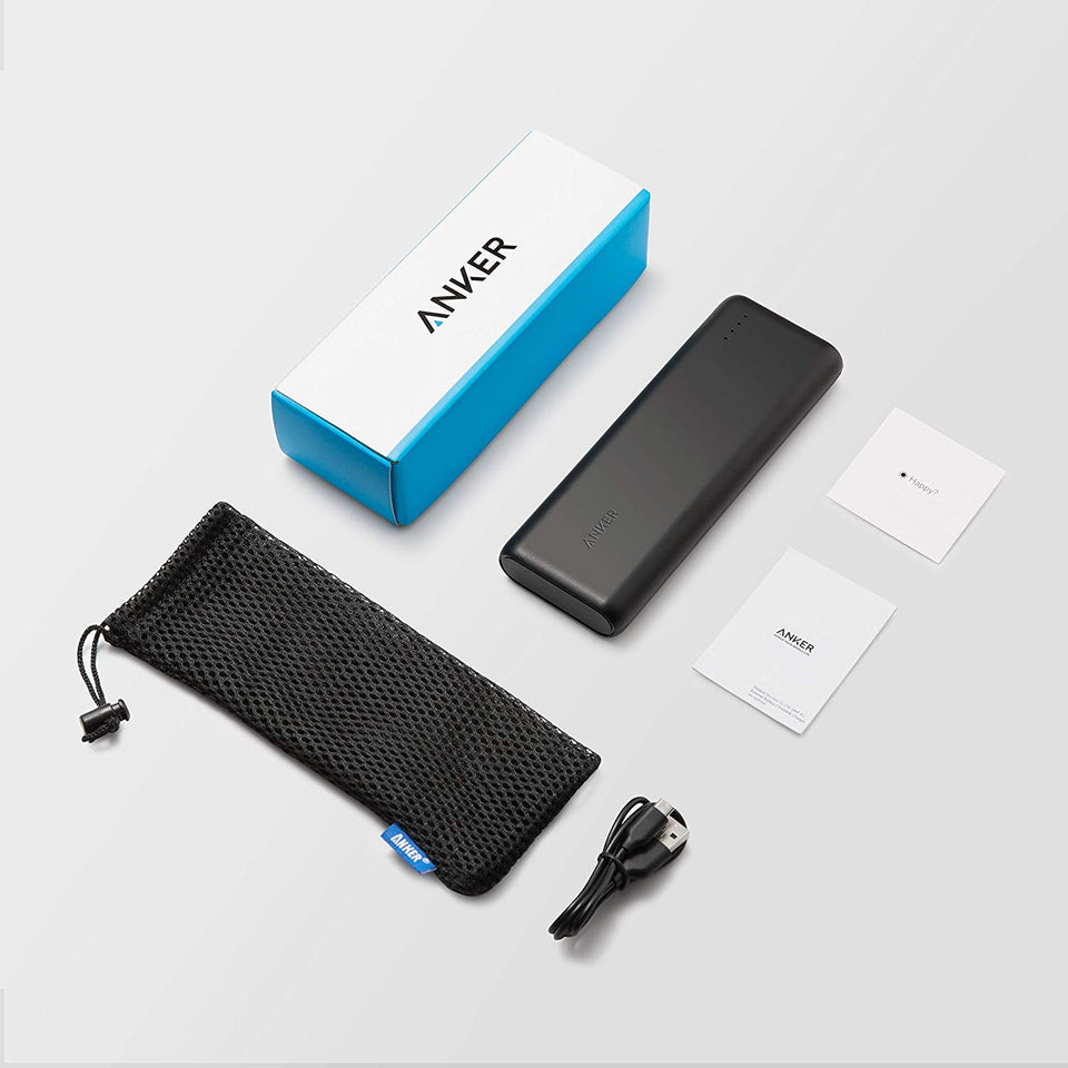 Anker batería portátil Powercore 20000 mAh, Portable, Carga rápida Quick Charge 3.0, Poder IQ optimiza la velocidad de carga, Compatible con dispositivos Android, Apple, GoPro, etc., Funda transporte.