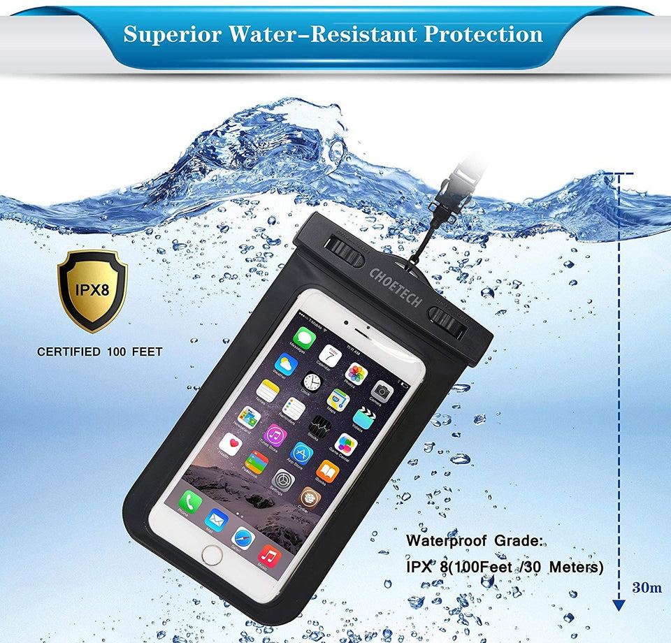 Funda Impermeable para Celular,CHOETECH Bolsa Impermeable Celular Universal Funda Sumergible para iPhone XS/XS Max/XR/X/8/7/6,Samsung Galaxy S10/S9/S8/S7/S6,Sony,LG,Huawei,Xiaomi y otros 6.5 Pulgadas