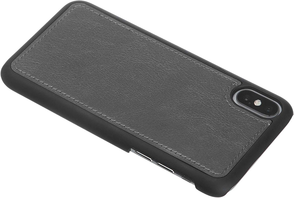 AmazonBasics Funda desmontable tipo cartera, cuero sintético, para teléfono iPhone X, gris oscuro