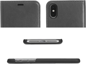 AmazonBasics Funda desmontable tipo cartera, cuero sintético, para teléfono iPhone X, gris oscuro