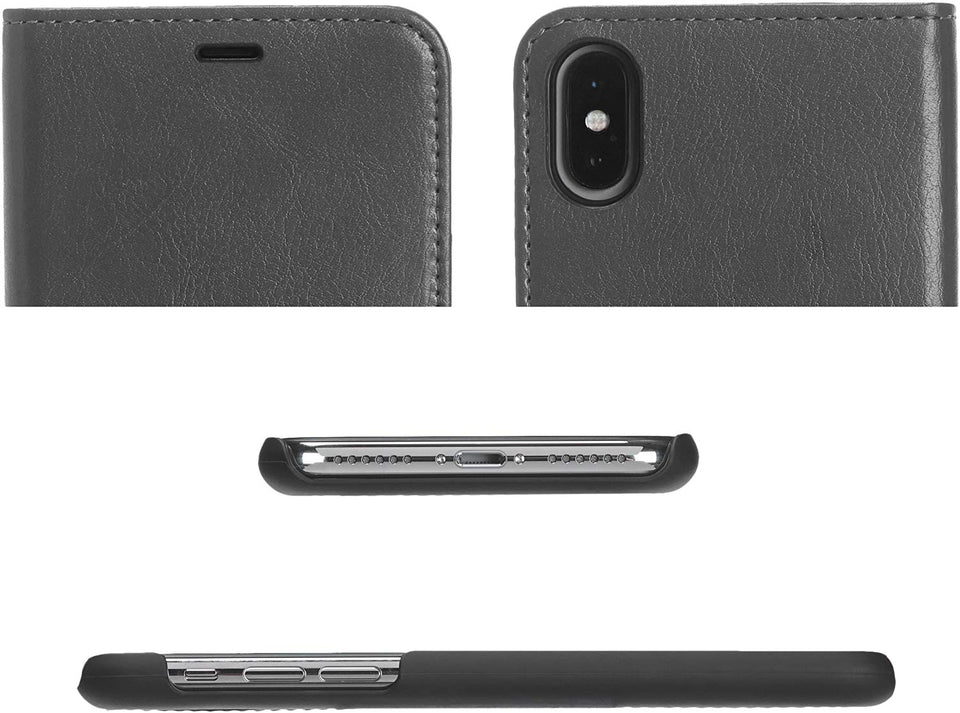 AmazonBasics Funda desmontable tipo cartera, cuero sintético, para teléfono iPhone X, gris oscuro
