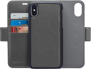 AmazonBasics Funda desmontable tipo cartera, cuero sintético, para teléfono iPhone X, gris oscuro